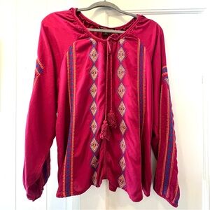 💕Rock & Roll Cowgirl Magenta Pink Embroidered Indie Boho Top XL